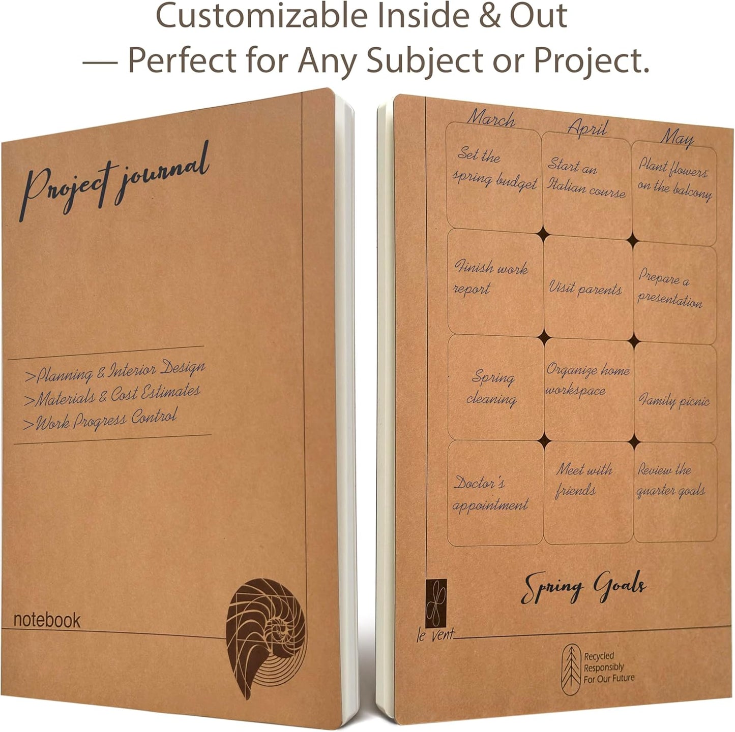 le vent A4 Grid Notebook Set – 4 Pack Graph Paper Journals, 100 Pages, 100gsm, Lay Flat, Eco-Friendly, 8.5x11 Hardcover Look for School, Office, Engineers & Students