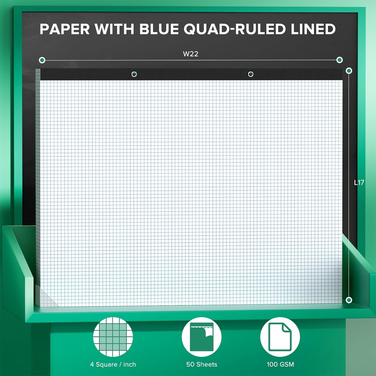 Large Graph Paper 22x17, 50 Sheets Large Engineering Graph Paper 22'' x 17'', 4x4, 100GSM Large Grid Paper Pad with Sturdy Back, Blueprint Sketching, Perforated Drafting Pad for Designer School Office