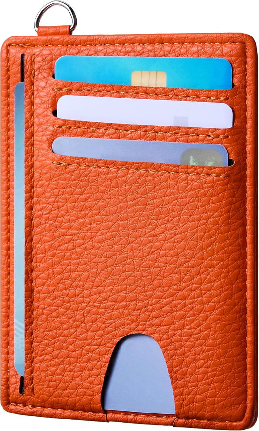 Mayski Slim Wallet, Credit Card Holder for Women, Minimalist Front Pocket RFID Blocking Card Cases, Small Wallet Women Men(Lichee Orange)