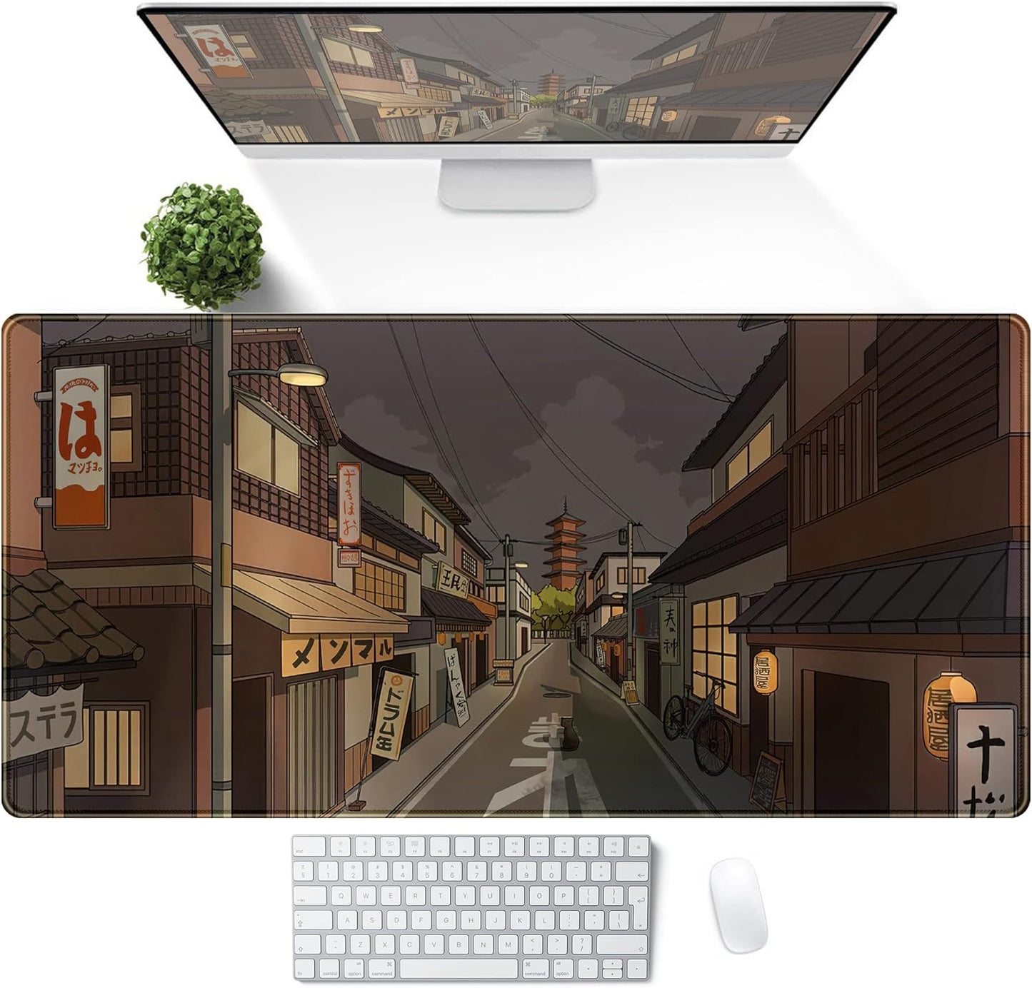 Tokyo Street at Night Kawaii Japanese XL Mouse Pad, Cute Gaming Desk Pads, Anime Large Desktop Mat, XXL Keyboard Mats, Extended Laptop Mat 31.5''X15.7''