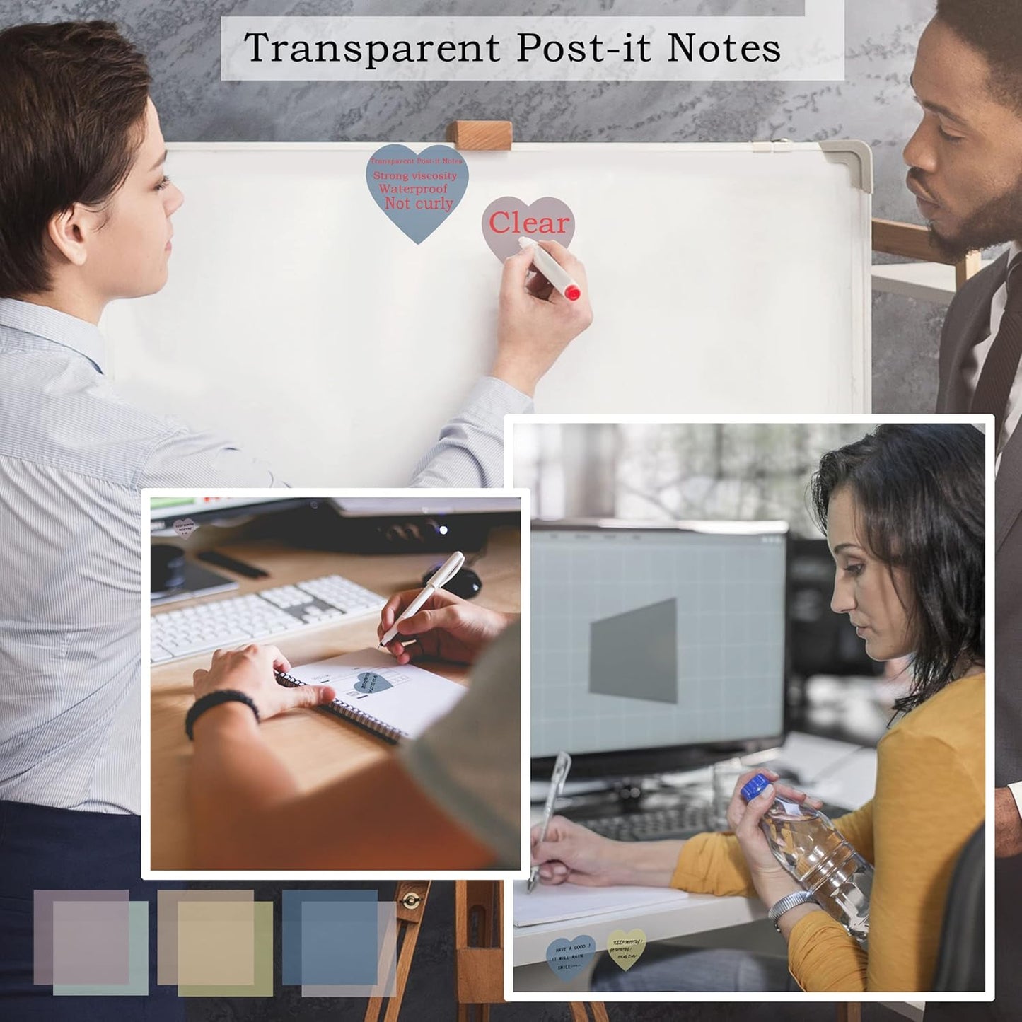 800Pcs Transparent Sticky Notes, 2.76"x2.76" Clear Heart Sticky Notes, Waterproof Translucent Sticky Note Pads for Books Annotation, Clear Post it Notes for Bible Study, School, Office