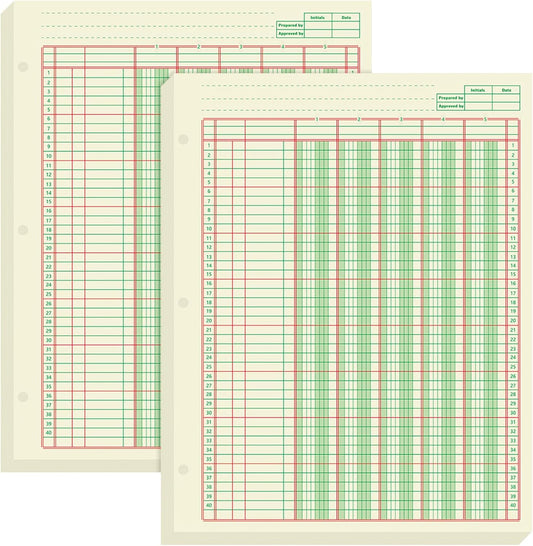 Fulmoon 2 Pack 100 Sheets Columnar Pad Accounting Ledger Paper Accounting Ledger Book Green Analysis Pad for Business, 50 Sheets/Pack, Single Page Format(5 Columnar,8.5 x 11 Inch)