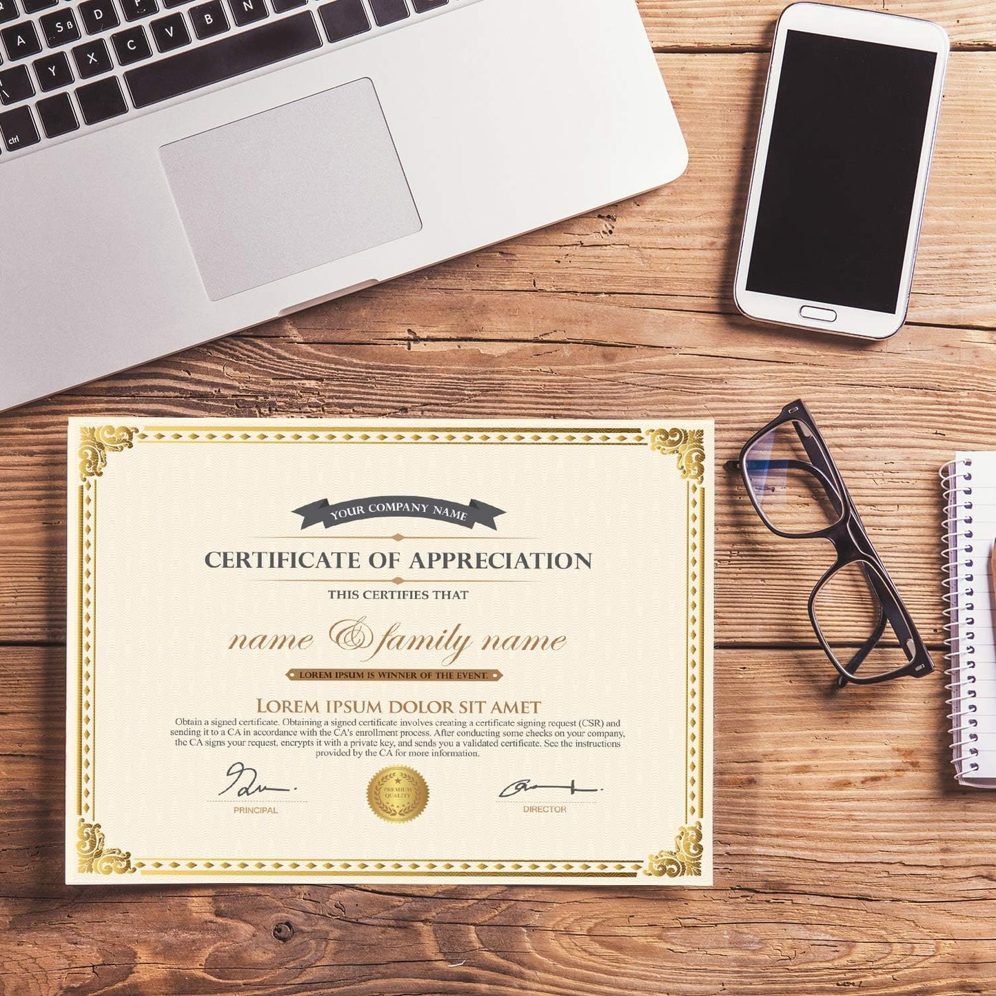 Chinco Certificate Paper Gold Foil Metallic Border Blank Award Certificate for Recognition Appreciation, Laser and Inkjet Printer Compatible, 11 x 8.5 Inches (50 Pieces)