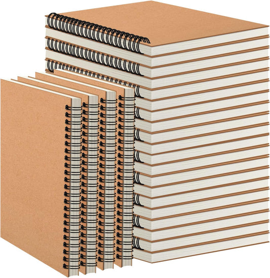 24 Pack A5 Spiral Notebooks Journal with Kraft Cover, 5x8 Inches, Ruled Lined Paper, for Work, Sketches, Study, Notes Taking, Gifts, Brown (24 PCS(Lined))