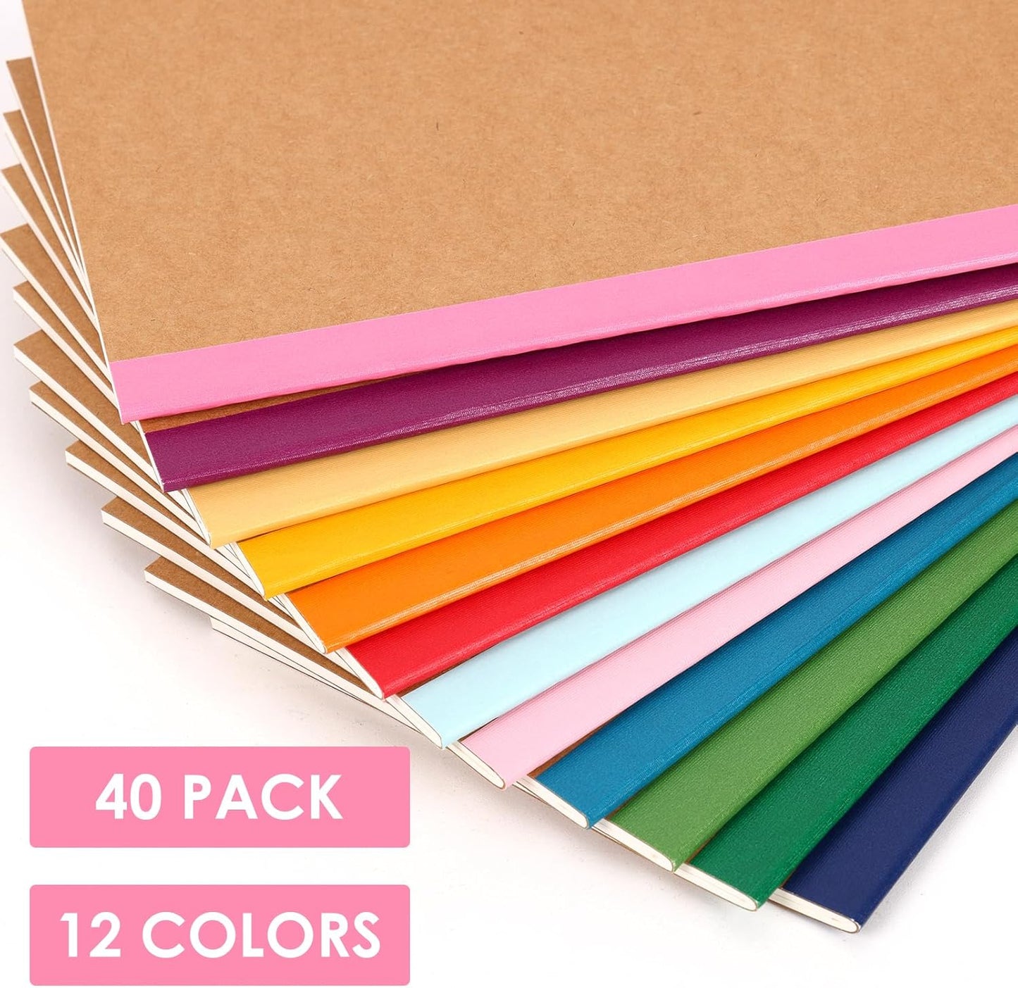 LABUK 40pcs Journals Bulk, A5 Kraft Lined Journaling Notebooks Bulk, Rainbow Composition Notebook, 12 Colors 60 Pages for Writing, School, Kids Gift