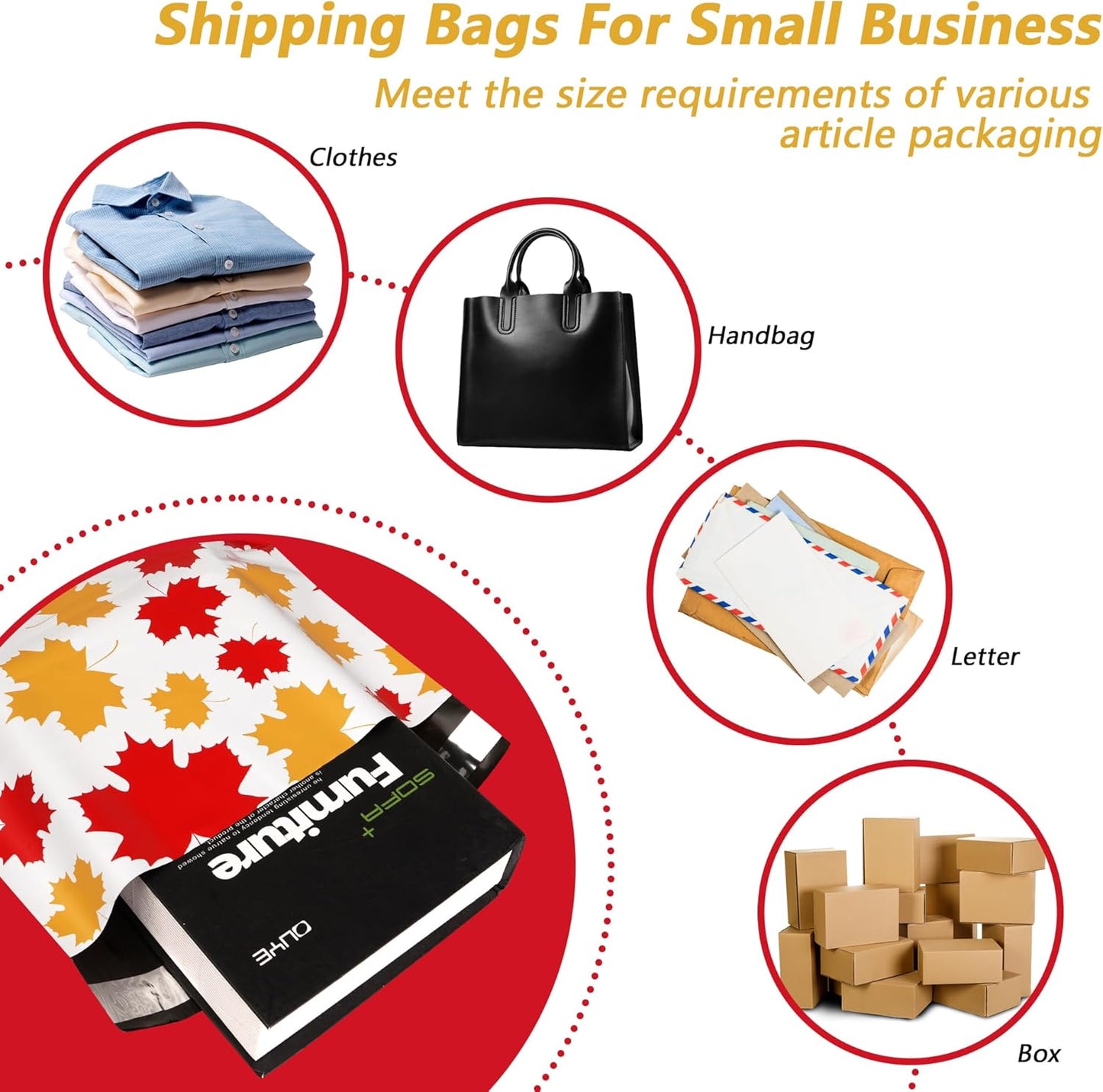 Poly Mailers 14.5x19 Inch 50 Pcs - Maple Leaf printed Shipping Bags, 2.4mil Thickness, Waterproof and Tear Resistant Mailing Envelopes, Self-Sealing Packaging Bags for Small Business