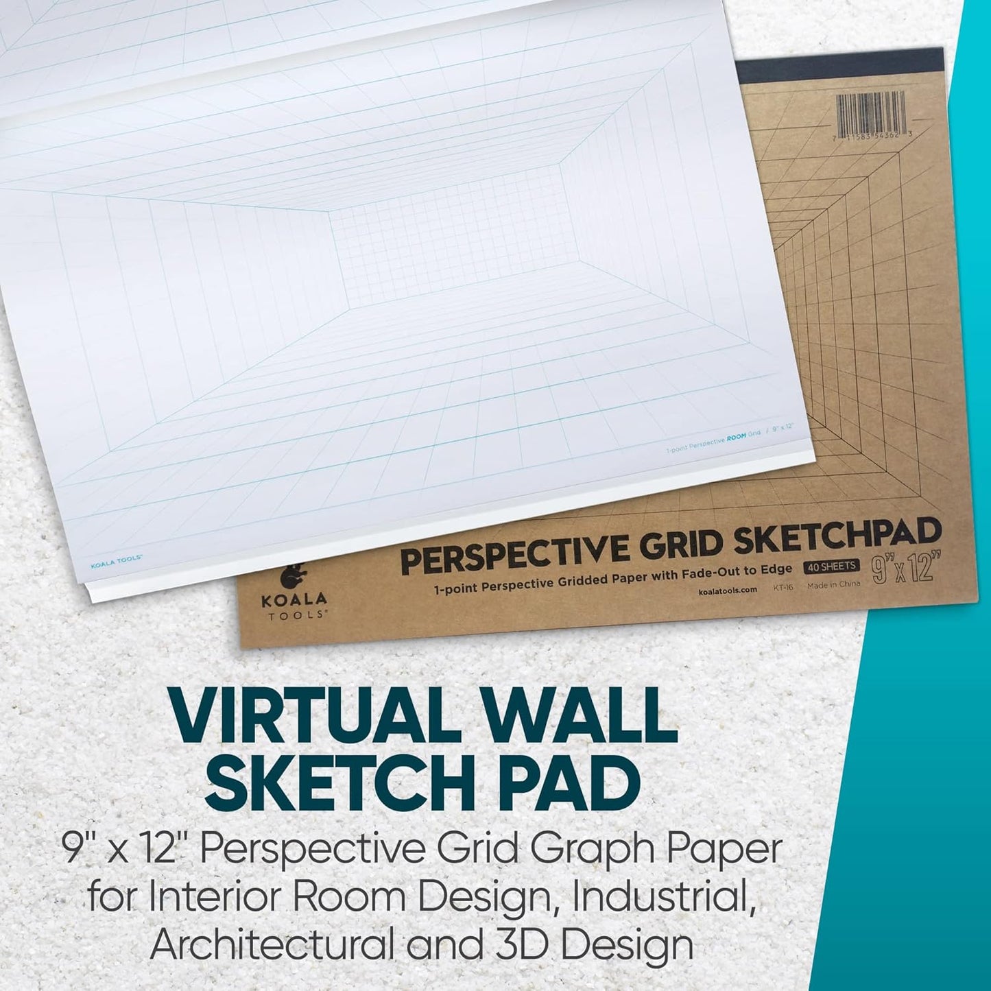 Koala Tools | Drawing Perspective (1 and 2-Point) Large Sketch Pad (1 Point - 9 x 12)