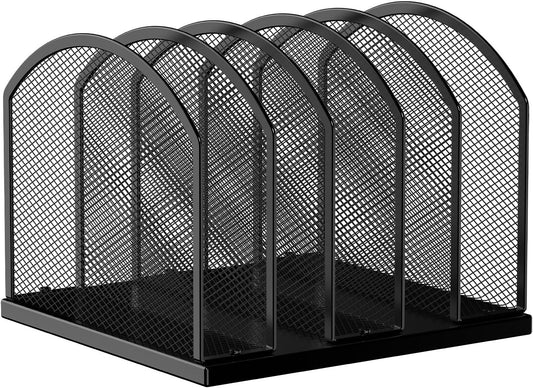 5-Section Vertical Desktop Organizer, 5-Section Mesh File Folder Stand Sorter for Office Home Classroom Organization (1, Black)