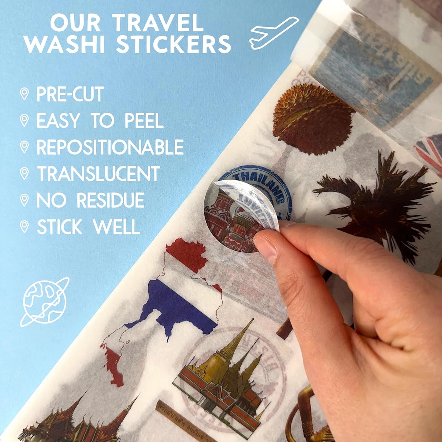 300+ Travel Stickers & 20 A5 Papers - Pre-Cut Washi Stickers for Journaling & Vintage Travel Scrapbooking