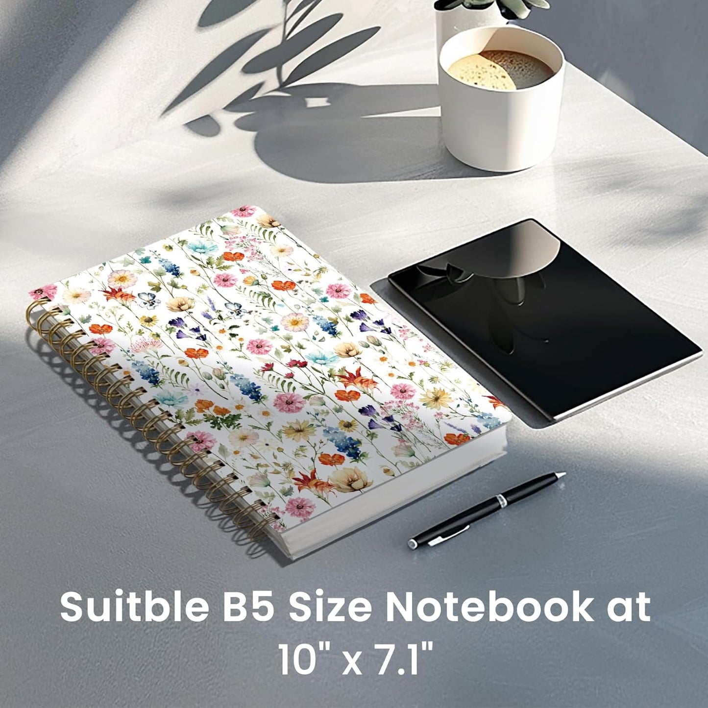 Spiral Graph Paper Notebook Journal for Work, 300 Pages, Thick B5 (7.1"x10") Grid Journals for Women & Writing, Hardcover Notebook for Note Taking, Perfect for Work School Note Taking Business, Floral