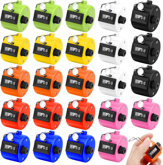 Draupnir 24Pcs Handheld Tally Counter, Metal Pitch Counter Hand Mechanical Counters Clickers for School Event, 8 Colors Counting Numbers for Coaching, Fishing, People, Golf Lap, Stadiumand Sport Row