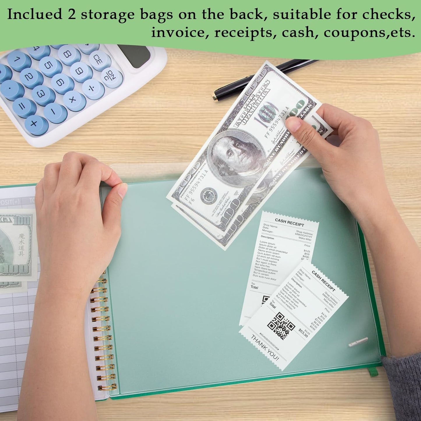 Accounting Ledger Book for Small Business & Personal Use, Horizontal Expense Tracker Notebook Ledger Book for Bookkeeping, Financial Income and Expense Log Book 10.2" x 8", Dark Green