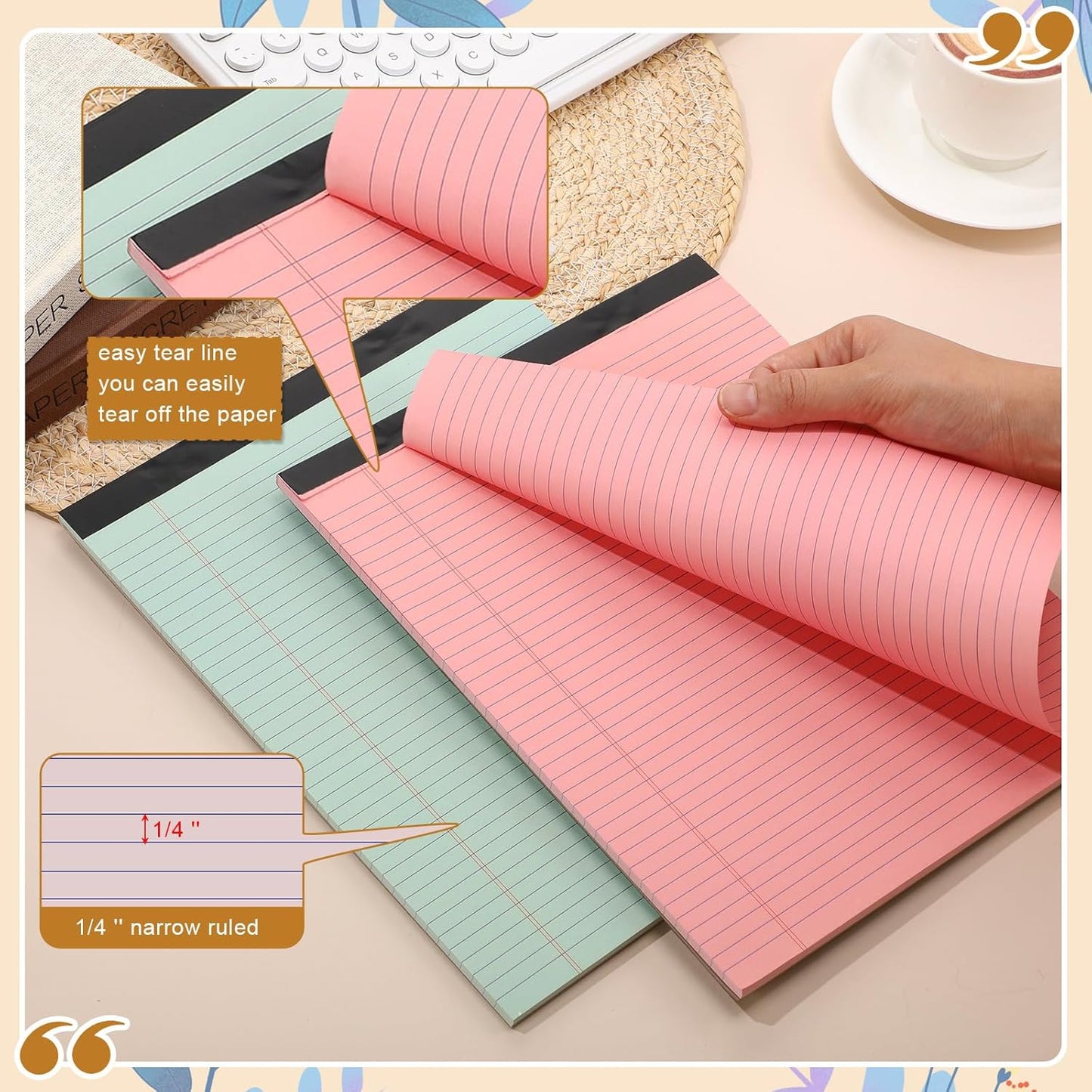 Fuutreo 8 Pcs 8.5'' x 11'' Colored Legal Pad Writing Pads Narrow Ruled 50 Sheets Per Notepad Perforated Writing Notepad Office Supplies for College Office Business (Bohemian Color)