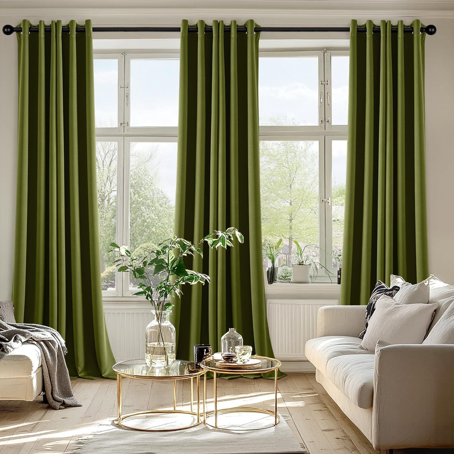 MIULEE Light Olive Green Blackout Curtains for Bedroom Living Room 90 Inches Long 2 panels, Thermal Insulated Room Darkening Drapes Grommet Top Noise Reducing Light Blocking Window Curtains 40x90 Inch
