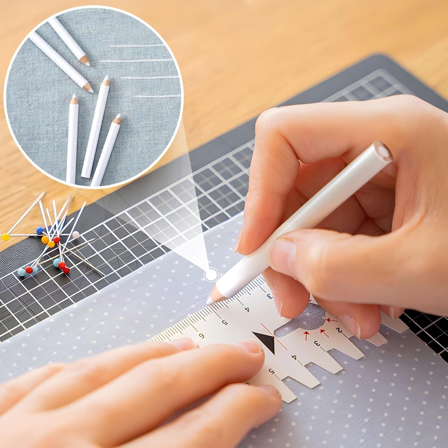 7PCS Fabric Pencils for Sewing, White Water Soluble Sewing Fabrics Maker, Tailors Chalk for Cloth Wipe Quilting, Fabric Pencil for Dressmakers DIY Crafts (8.75 cm)