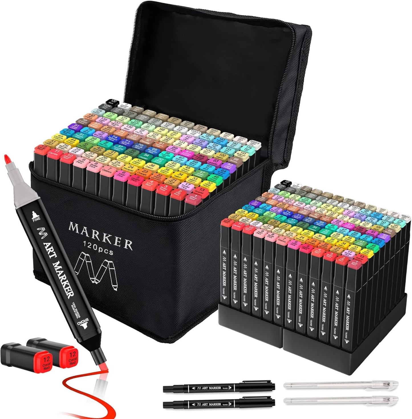 Banral Alcohol Markers Set, 120 Colors Dual Tip Alcohol Based Art Markers Pens for Artists, Permanent Drawing Markers for Adult Coloring Sketching Illustration with Case and Holders