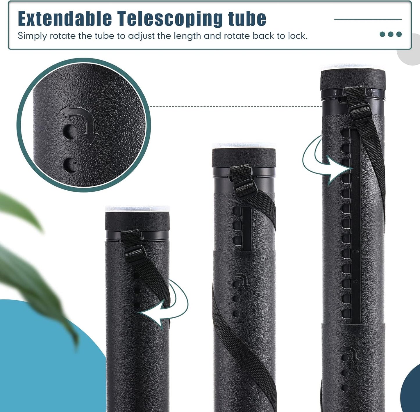 3 Pcs Extendable Poster Tubes Plastic Poster Document Storage Tube with Carrying Strap 24-40 Inch Expanding Blueprint Holder Telescoping Tube with Cap Waterproof Art Poster Tubes (Yellow, Blue, Black)