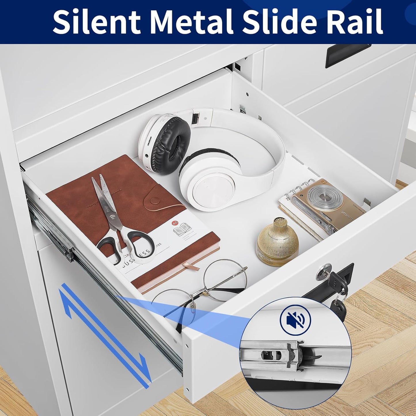 Yizosh Locking Cabinet with 2 Drawers, Metal Storage Cabinet with Locking Doors and Shelves - 41.3" Steel Lockable Storage Cabinet, Metal Cabinet for Home Office, Garage, School (White)