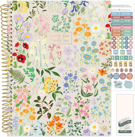 bloom daily planners 2025-2026 (8.5" x 11") Academic Year Day Planner (July 2025 - July 2026) - Weekly & Monthly Dated Agenda Organizer with Stickers & Tabs - Garden Party, Beige