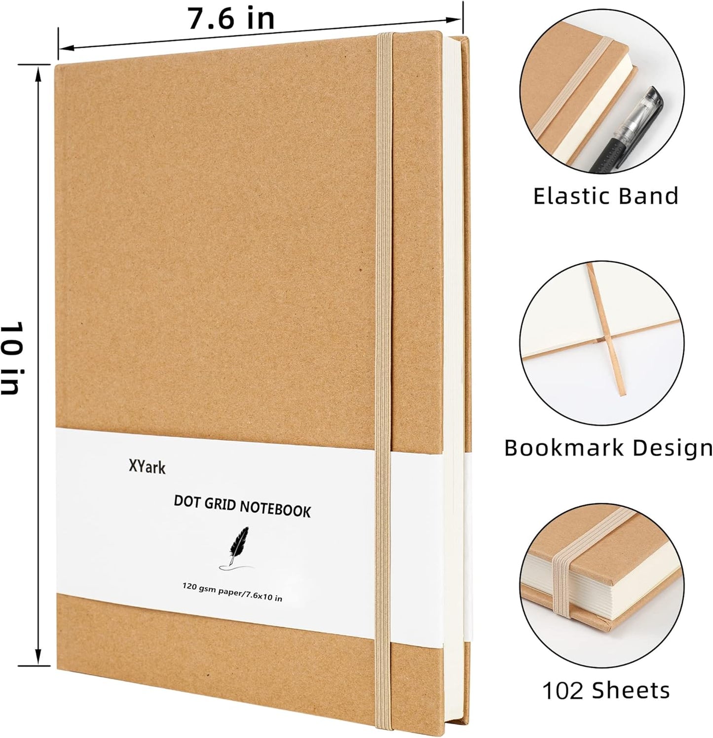 Large B5 Dot Grid Notebook Journals, Kraft Hardcover Sketchbook Subject Composition Notebooks with Dotted Grid Paper, 2 Pack, 120GSM, 102 Sheets, 7.6x10 inch, Travel Journal Set