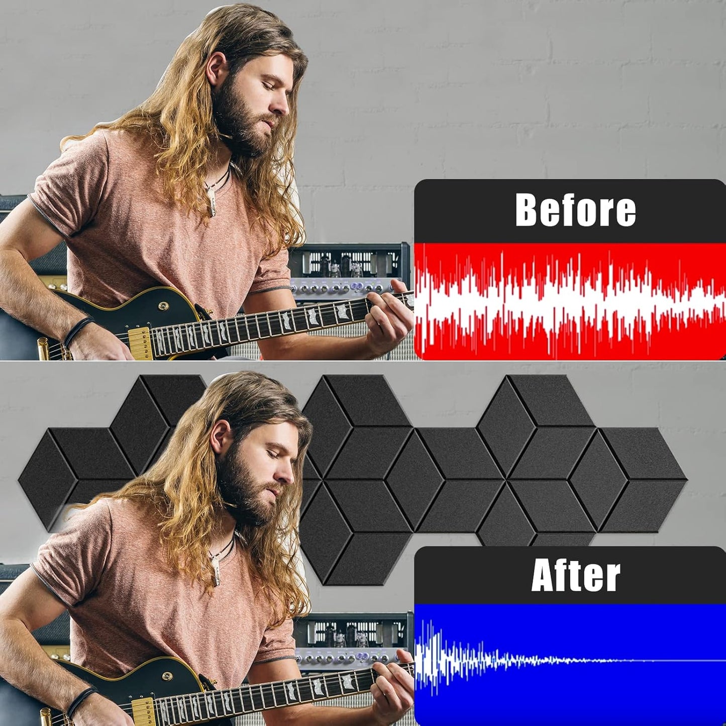 22 Pack Self-adhesive Acoustic Panels 12" X 10" X 0.4" - Sound Proof Foam Panels with High Density, Fashionable Y-Lined Design, Flame Resistant, Absorb Noise and Eliminate Echoes(Black)