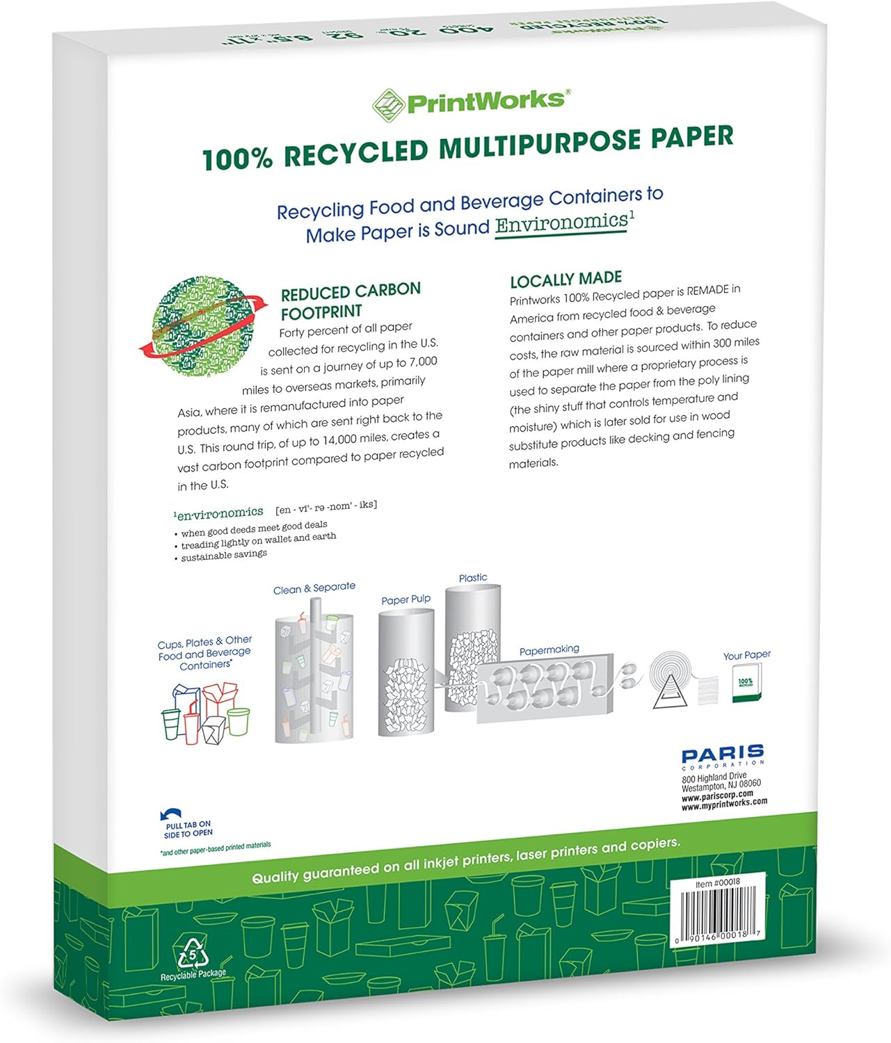 PrintWorks 100% Recycled Printer Paper 8.5" x 11" White - 20 lb Copy & Multipurpose Computer Paper - 3 Packs, 1200 Sheets - Made in the USA - 92 Bright - Printer & Copier Compatible (00018-3)