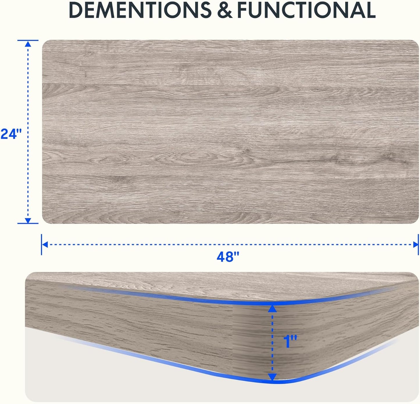 FLEXISPOT EN2 Whole-Piece Standing Desk with Clamp Power Strip, 48 x 24 Electric Stand Up Height Adjustable Desk with Cable Management (White Frame + 48" Gray Wood Grain Desktop, 2 Packages)