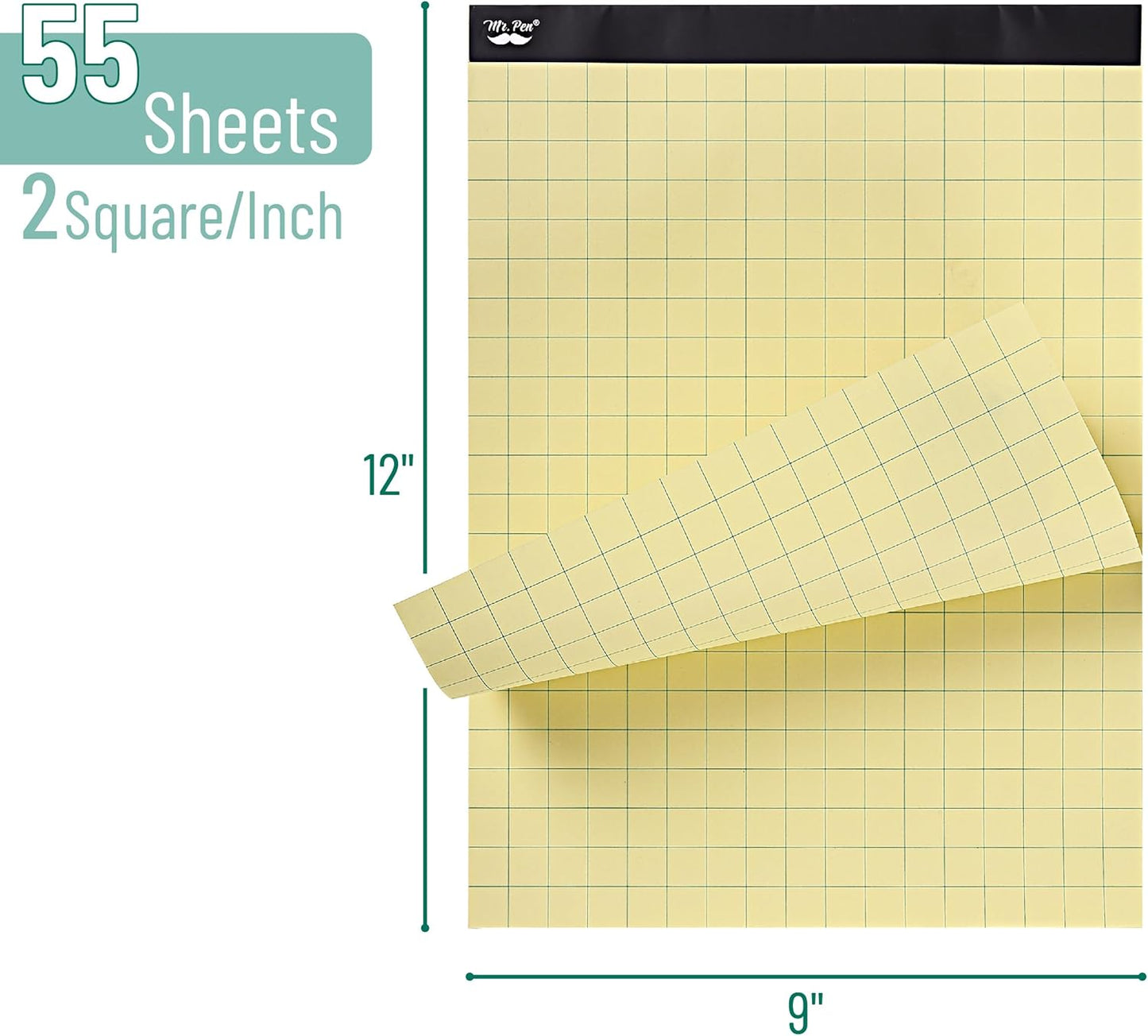 Mr. Pen- Graph Paper, 2x2 (2 Squares per inch), 8.5"x11", 55 Sheets, Yellow, Grid Paper, Graphing Paper, Math Graph Paper Pad, Grid Paper Pad, 1/2 Inch Graph Paper, Square Paper, Math Paper