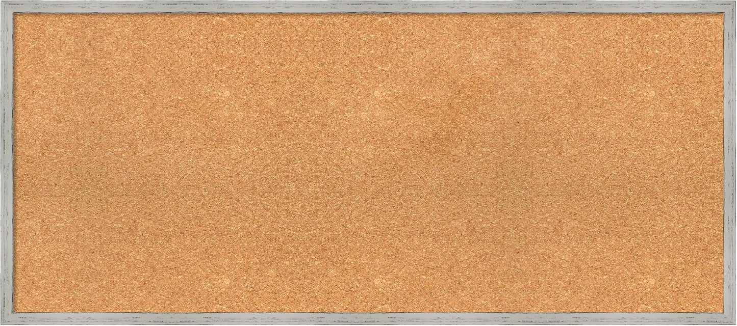 Amanti Art Natural Cork Board for Wall, 19x43 Vision Board with White Frame, Oversize Corkboard Office Decor for Home Organization, Cottage Corkboard Pinboard to Display Items for Home Organization