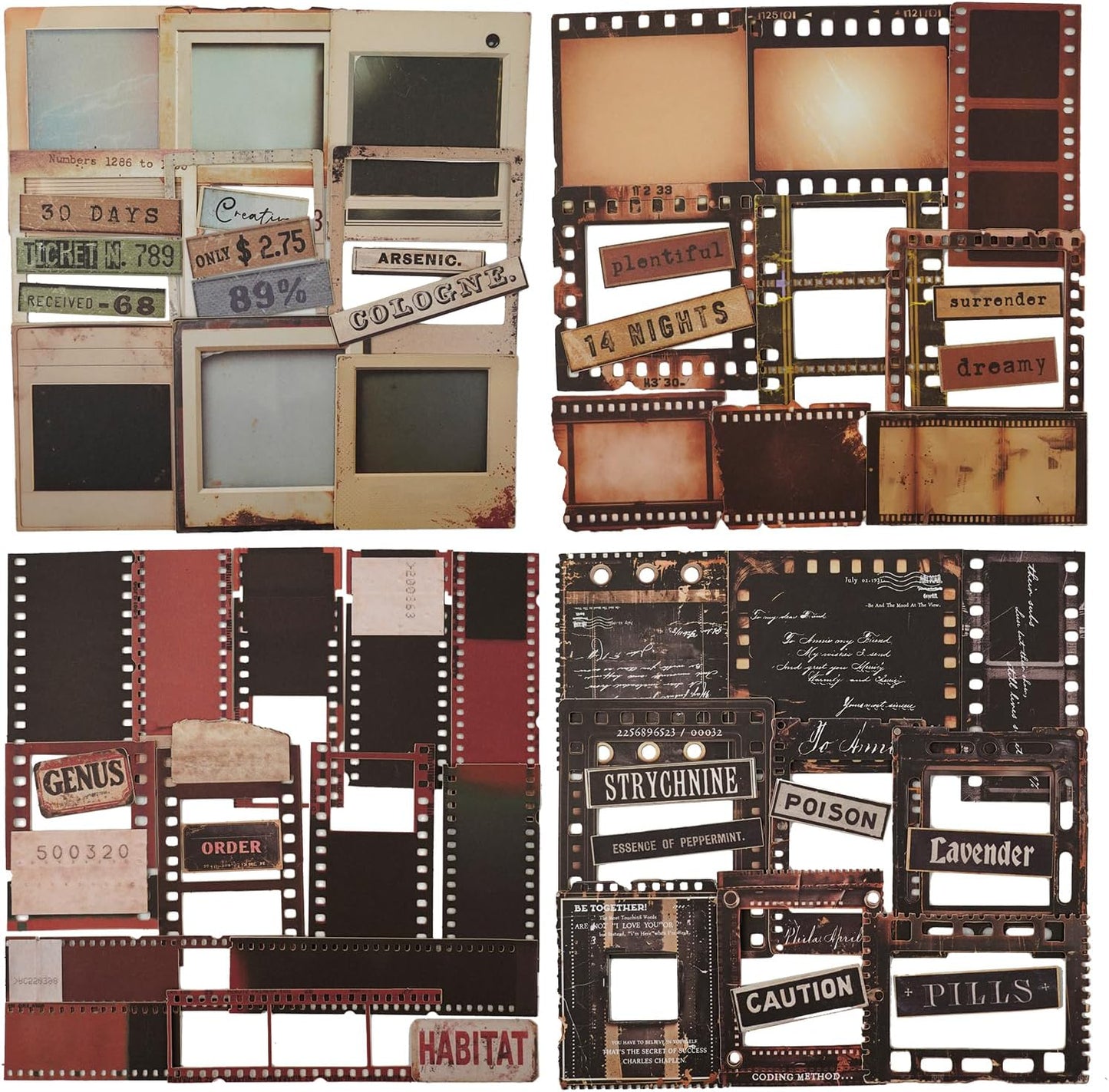 Retro Film Frame Scrapbook Stickers, 100pcs Vintage Cardstock Ephemera Labels & Borders for Journaling, Planners, Collage, DIY Crafts, Aesthetic Decoration Supplies