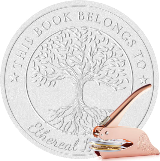 Easycosy Personalized Book Embosser | Custom Embosser & Stamps from The Library of | Book Stamp Personalized with Your Name & Choice Birthday Gifts for Book Lover(Tree 4)