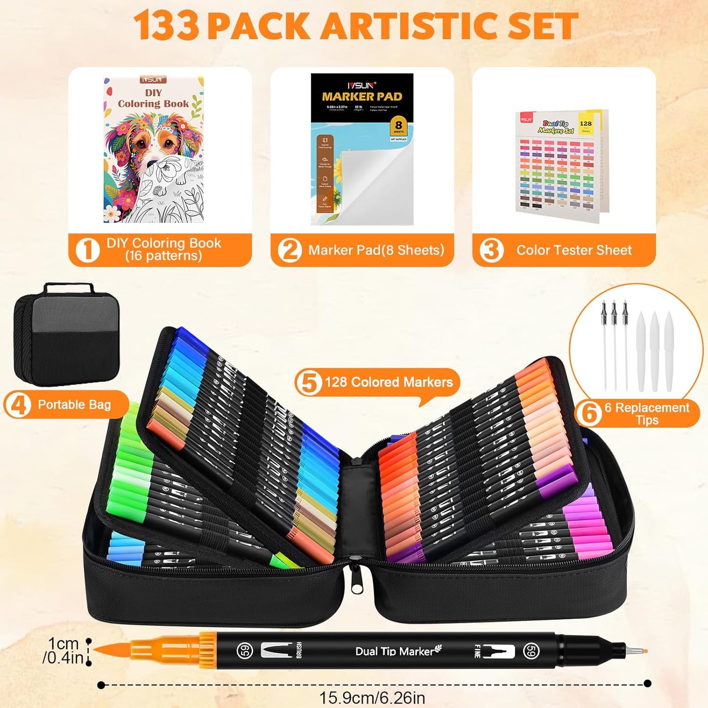 Dual Brush Marker Pens,128 Colors Art Markers Set with Fine & Brush Tip for Kids Adult Coloring Book, Bullet Journaling, Drawing, Note Taking, Planner, Hand Lettering, Calligraphy, Art Supplies Kit