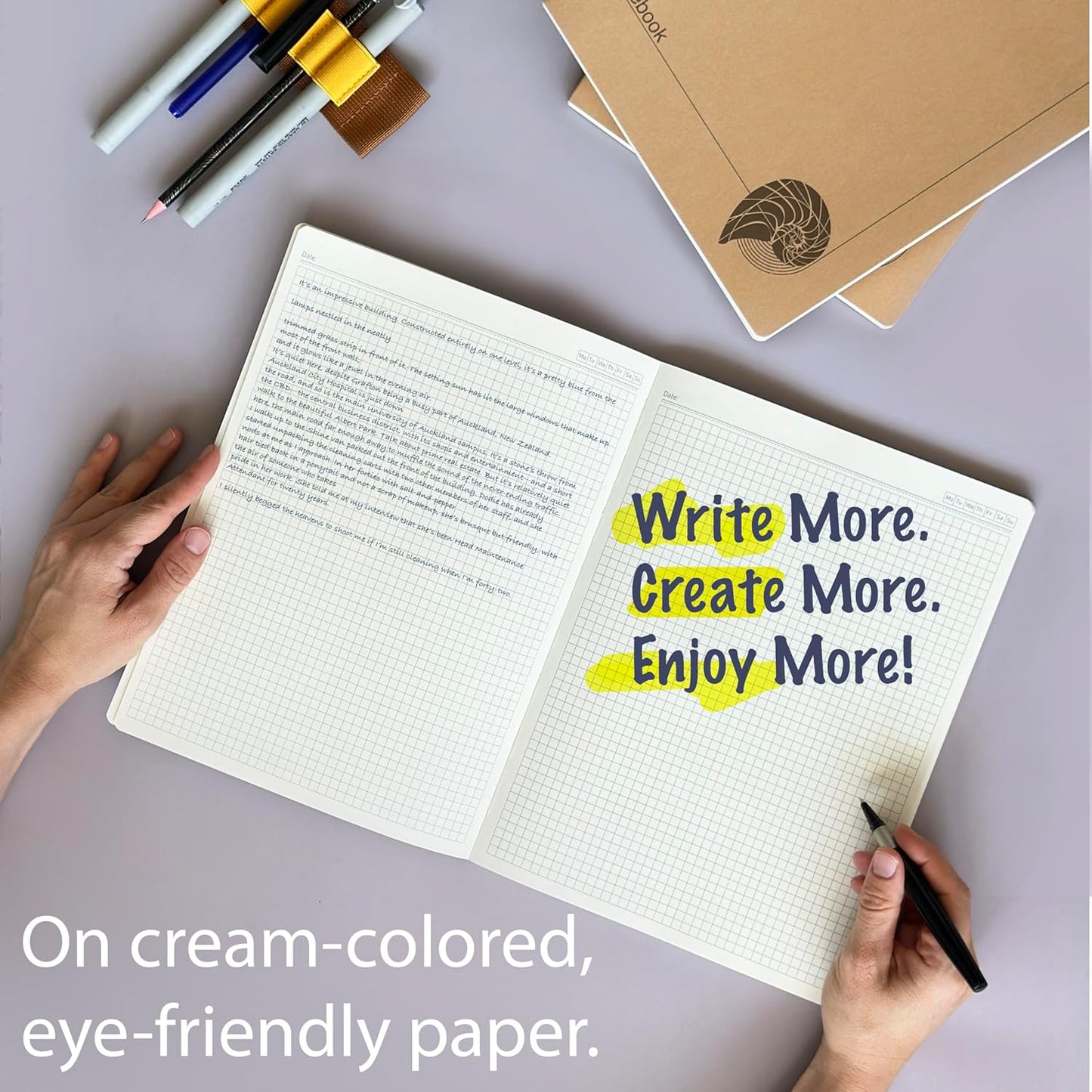 le vent A4 Grid Notebook Set – 4 Pack Graph Paper Journals, 100 Pages, 100gsm, Lay Flat, Eco-Friendly, 8.5x11 Hardcover Look for School, Office, Engineers & Students