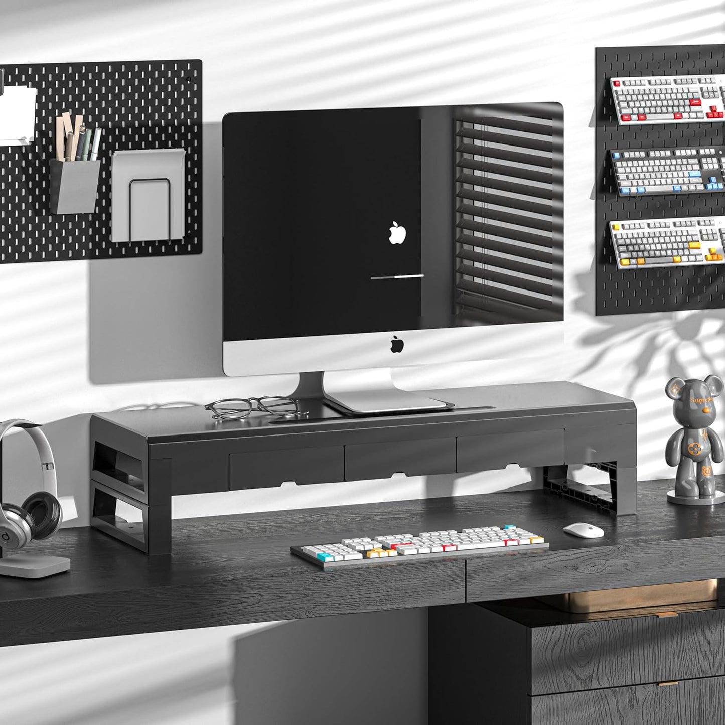 Computer monitor stand with 3 drawer ，Laptop Desk Shelf & Monitor Riser， 27.55 inches long desk riser ，Heavy Duty Gift Gaming Studio Offic (Basic Version, 700mm Drawer)