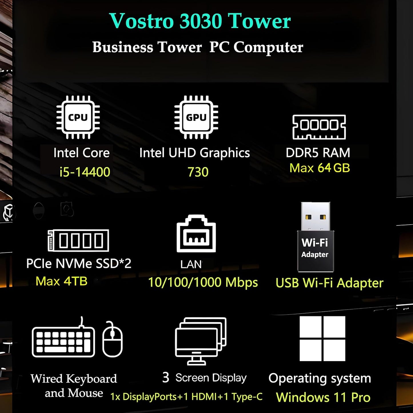 Dell Desktop Computers Tower PC for Home Business Student, 14th Gen Intel Core i5-14400 (Beat i7-13620H), 16GB DDR5 RAM, 512GB PCIe SSD, WiFi Adapter, DisplayPort, HDMI, Type-C, Windows 11 Pro