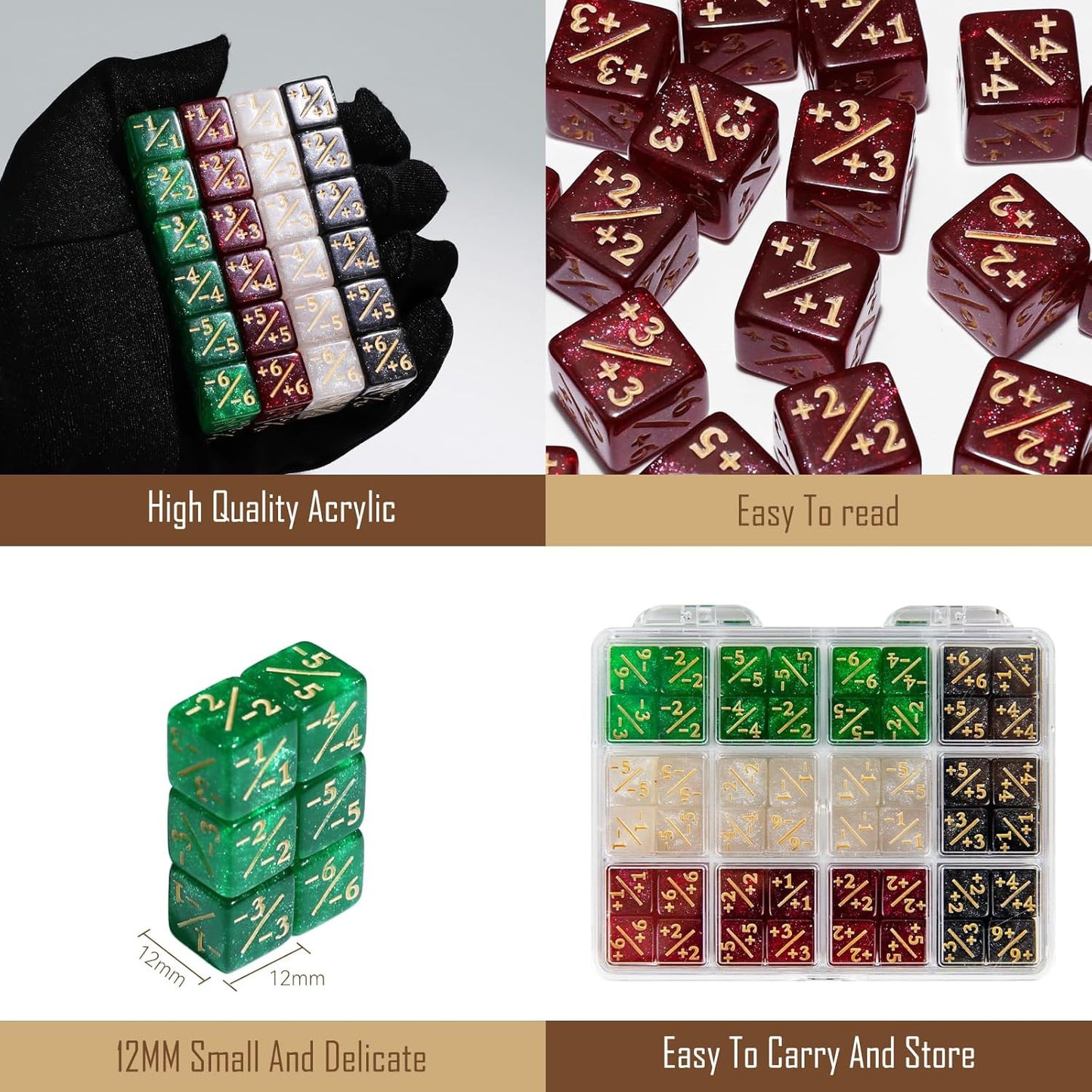 48PCS 12mm Dice Set, Life Counters Tokens Loyalty 6 Sided Dice with Box, Compatible with MTG Magic Cards Gaming Accessories Creature Stats