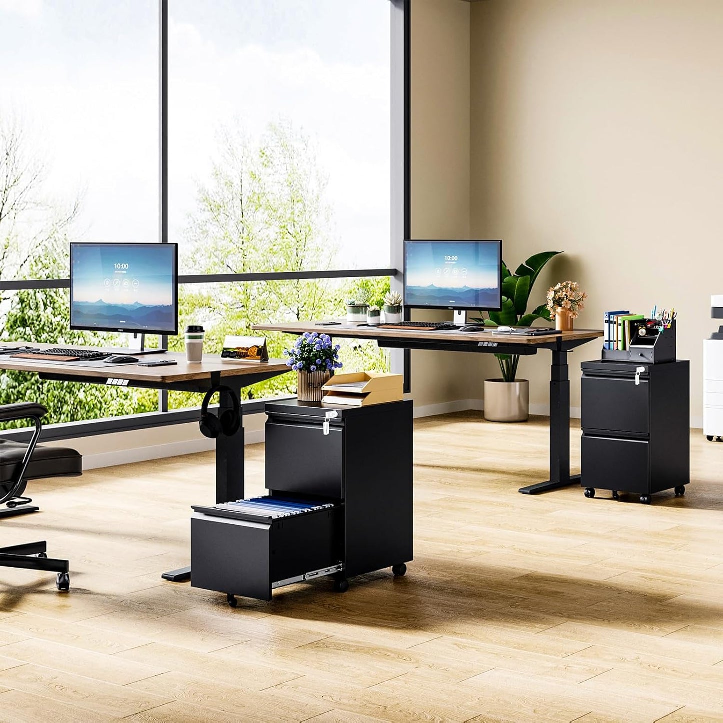 MIIIKO 2 Drawer File Cabinet on Wheels, Home Office Mobile File Drawers Under Desk, Filing Cabinets with Drawers for Legal/Letter/A4 File Folders(Black),Un-Assembled