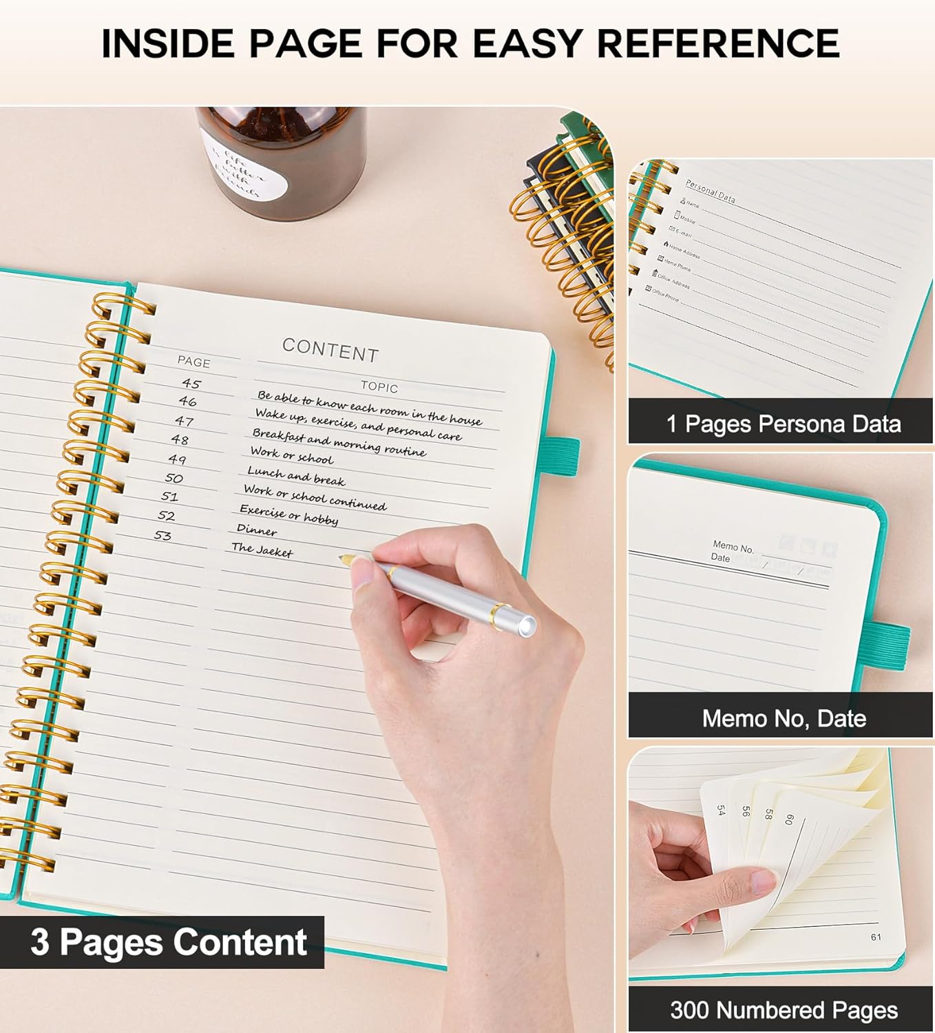 Large Spiral Notebook Journal for Women Men - 300 Numbered Lined Pages, College Ruled, A4 Hardcover Spiral Bound Notebook for School, Work, Note Taking, Writing, Leather Spiral Journal 8.5"x11"