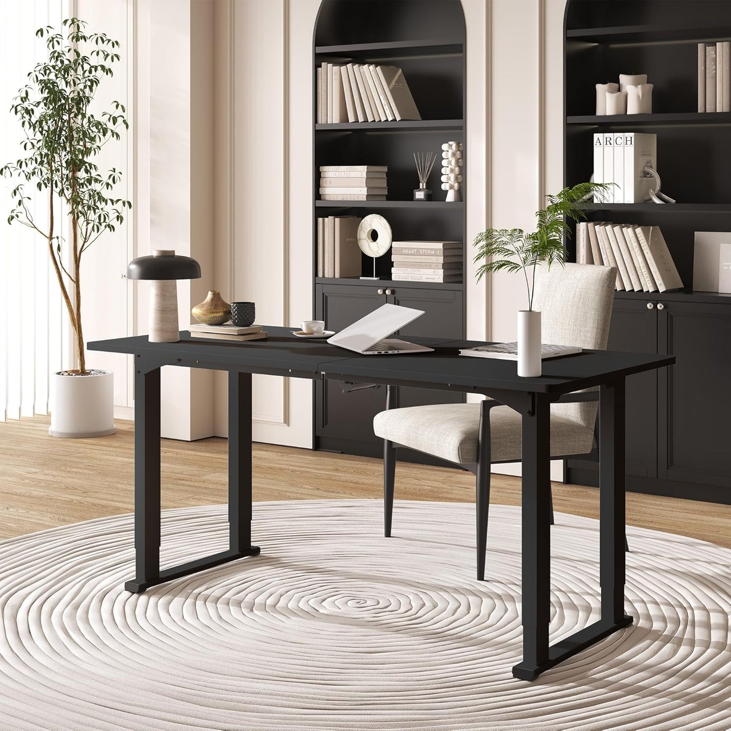 4 Legs Standing Desk, Large 55x28 Inches Electric Adjustable Height Desks with Splice Board, Stand Up Desk Home Office Computer Workstation, Black