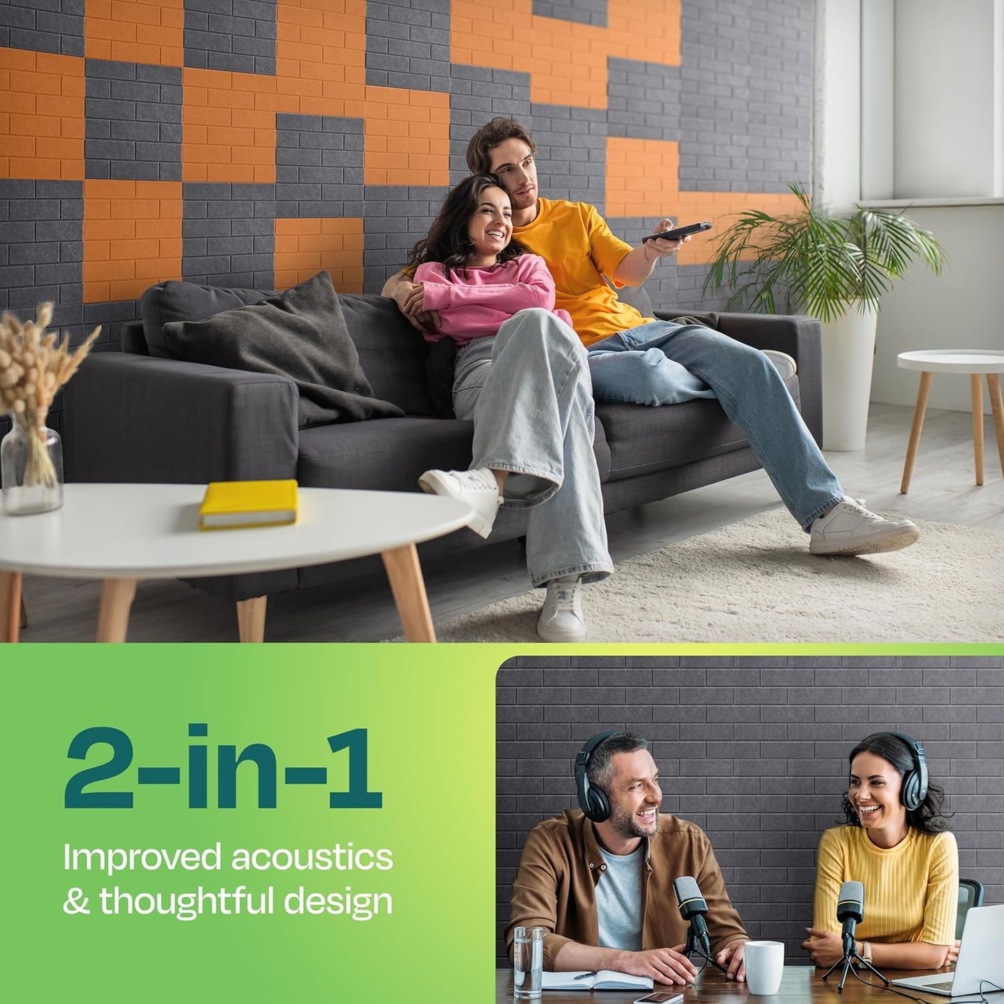 Acoustic Panels 18-Pack Soundproof Wall 12"X12"X0.4" Brick Style Premium Sound Dampening Easy Self Adhesive Installation - [Pebble Gray]