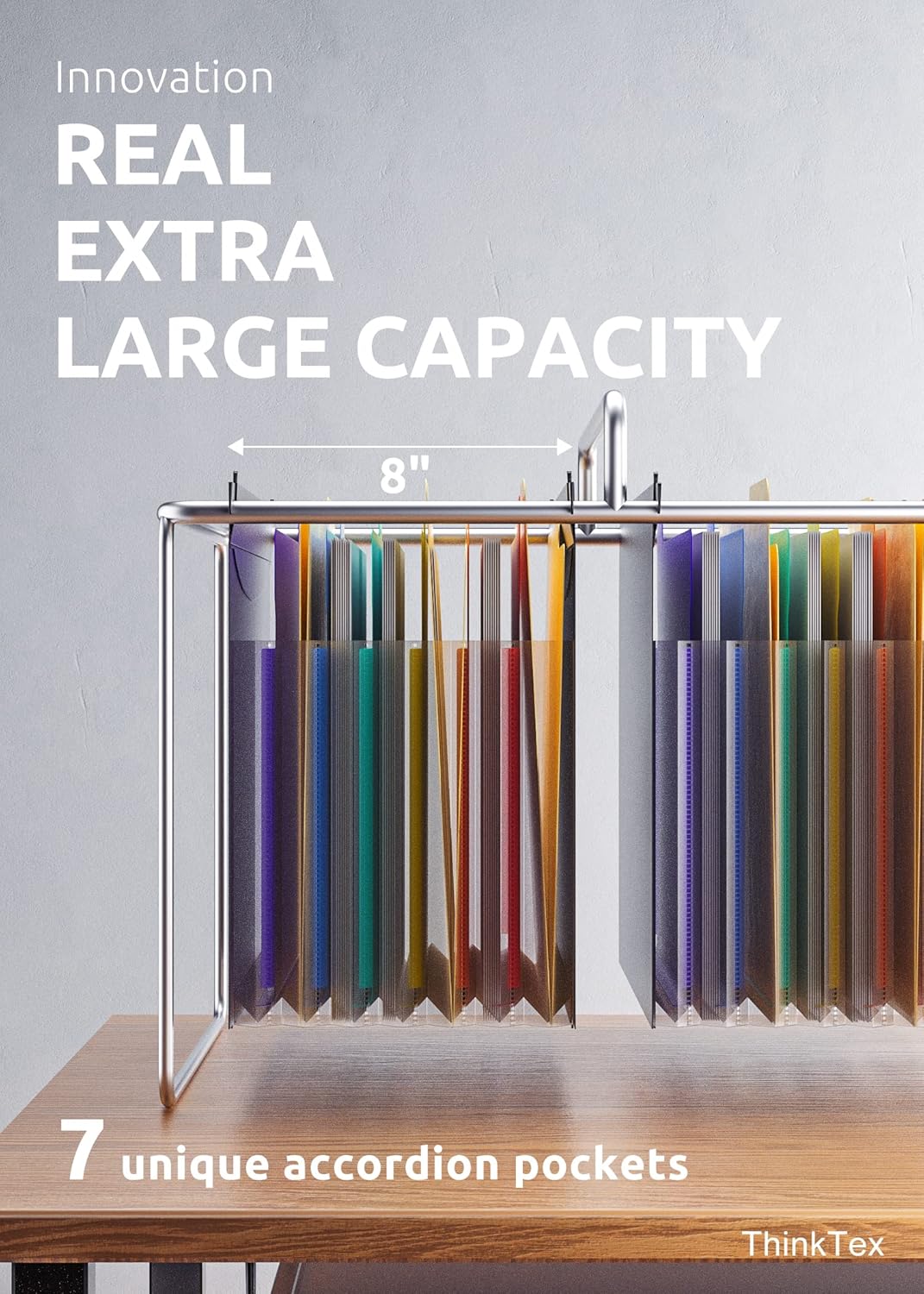 ThinkTex Plastic Expanding Hanging File Folders, 7 Innovative 1.2/'' Accordian Pockets, Large Capacity, Multi-Color Tabs, Letter Size for Filing Cabinet - Black-6 pack