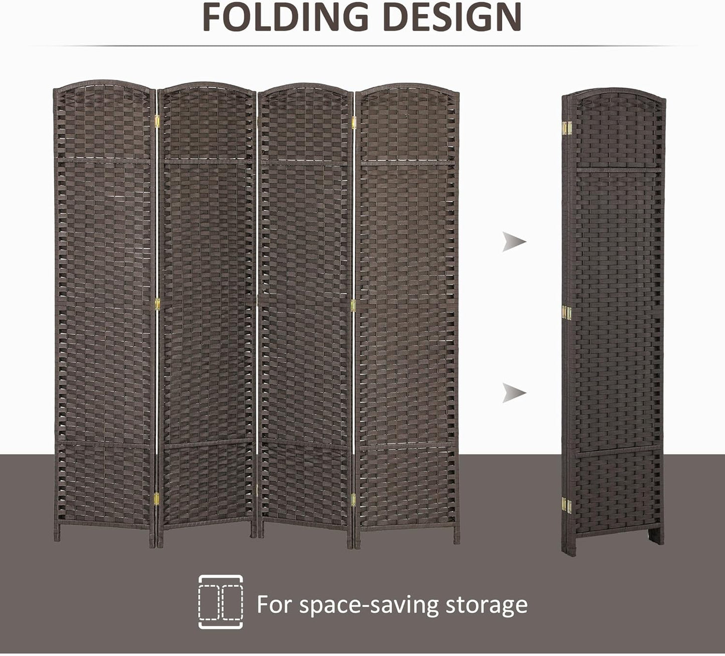 HOMCOM Room Divider, 4 Panel Folding Privacy Screen, 5.6' Tall Freestanding Wall Partition for Home Office, Bedroom, Brown
