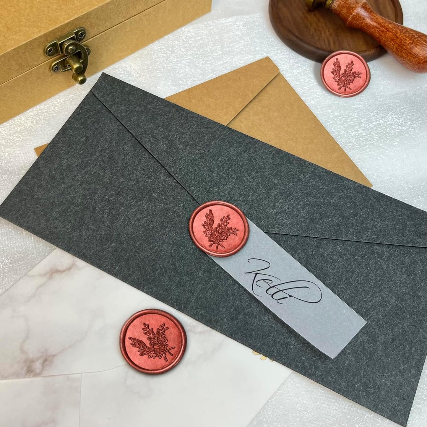 50Pcs Wax Seal Stickers Handmade Envelope Seals Self Adhesive Wax Stickers for Wedding Party Invitations, Envelope, Gift Wrap, Christmas(Rosemary Style, Red)