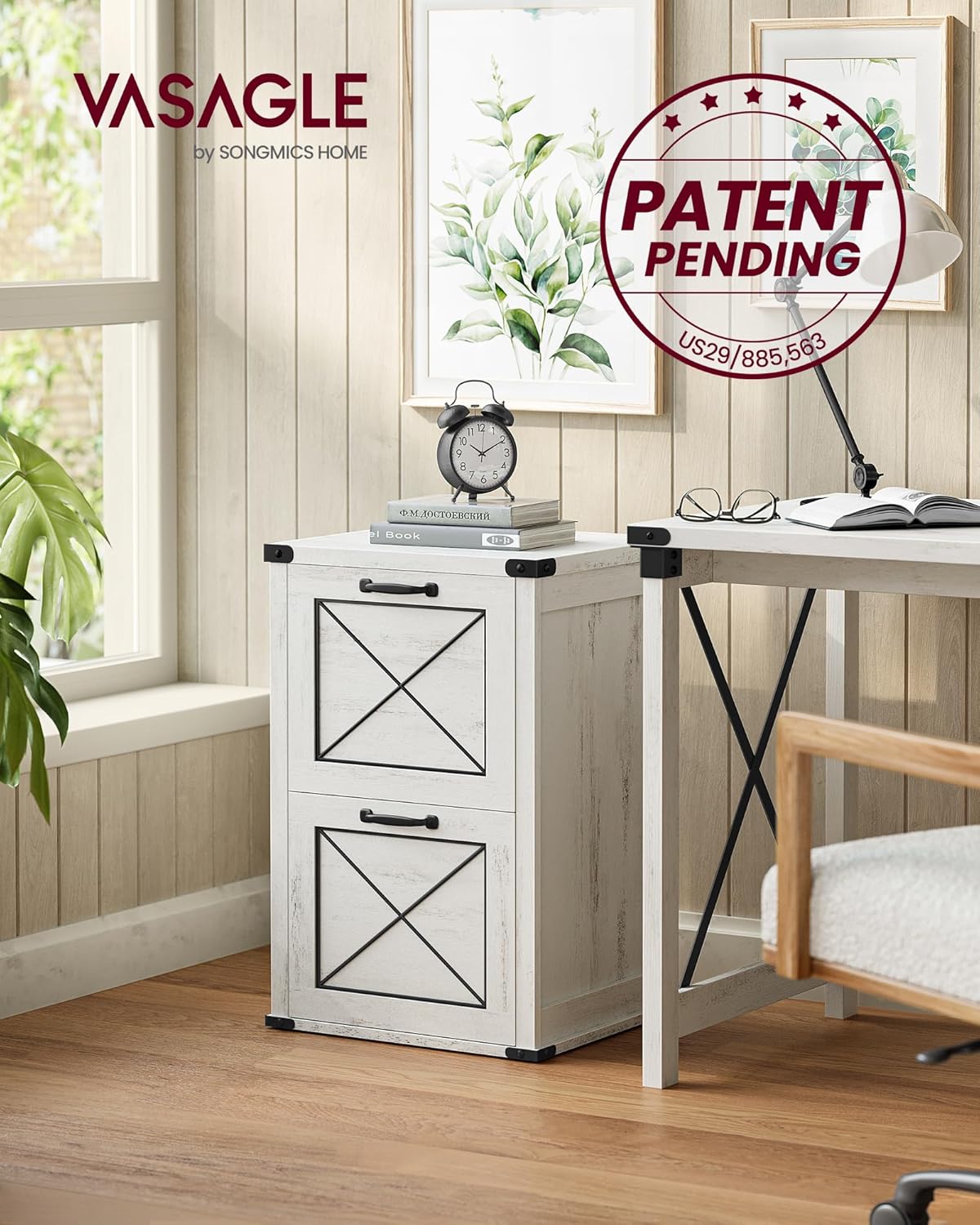 VASAGLE File Cabinet, Filing Cabinet with 2 File Drawers, Printer Stand, Fit A4, Letter Size, Hanging File Folders, Modern Farmhouse Style, for Home Office, Rustic White UOFC048T73