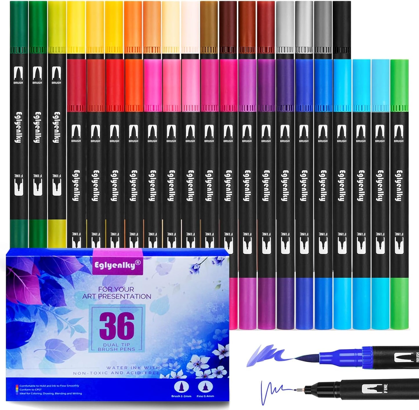 36 Coloring Markers Double Tip Brush Pens, Dual Tip Artist Fine and Brush Pen Art Colored Markers for Adult Coloring Book Kid Drawing Journaling Lettering Note Taking Calligraphy