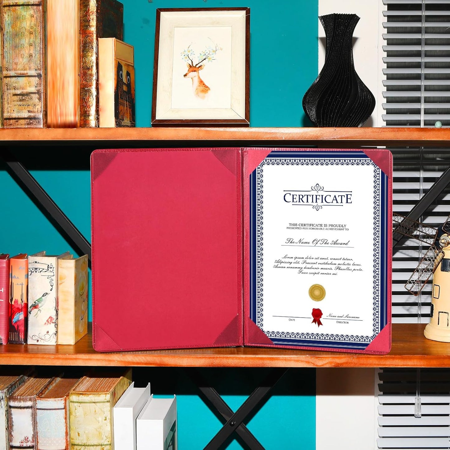 Tenare 10 Pcs Leather Certificate Holder 8.5 x 11 Inch PU Black Red Blue Purple Phd Bachelor Master Diploma Cover Professional Award Folder for Official Graduation Competition Contest Charity (Red)