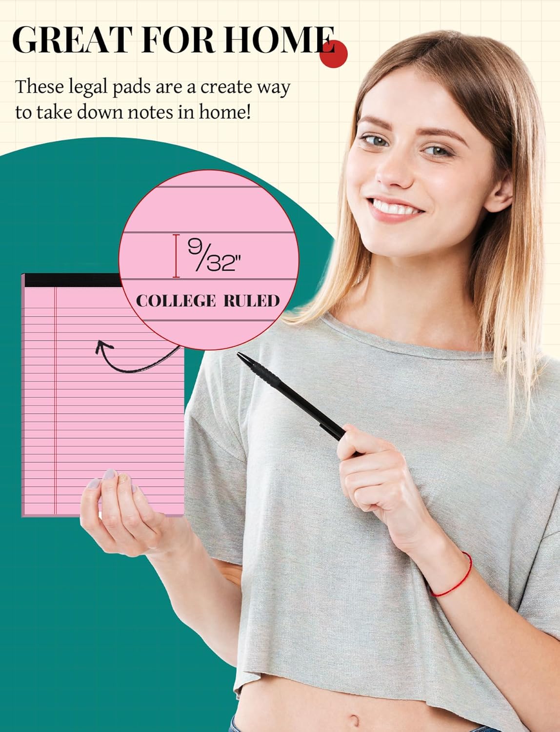 7pcs Small Note Pads 5x8 Legal Pads Pink Notepad 5x8 College Ruled Pink Notebook Paper Narrow Ruled Mini Notepads 5 x 8 Legal Pad Perforated Small Writing Pads 5x7 In 30 Sheets per Note Pad