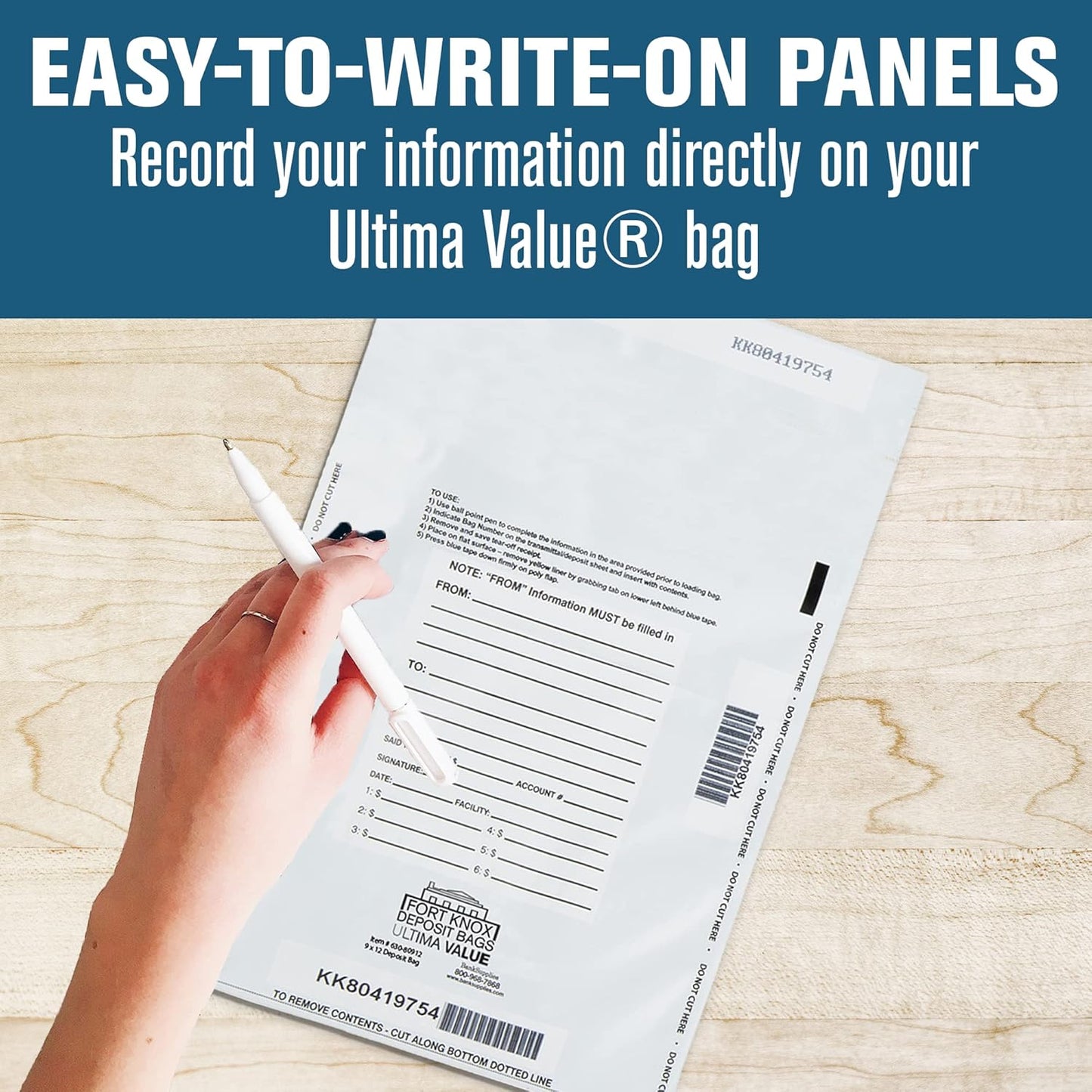 BankSupplies Ultima Value White Deposit Bags 9 x 12 Inches, Pack of 1000, Tamper Evident Tape, Captive Flap Closure, For Transit, Transfer, and Valuables