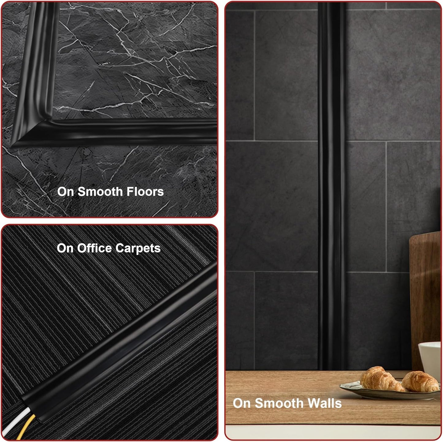 Soft PVC Cord Covers - 8.2ft Self-Adhesive Floor Cable Cover Cord Hider, Gray