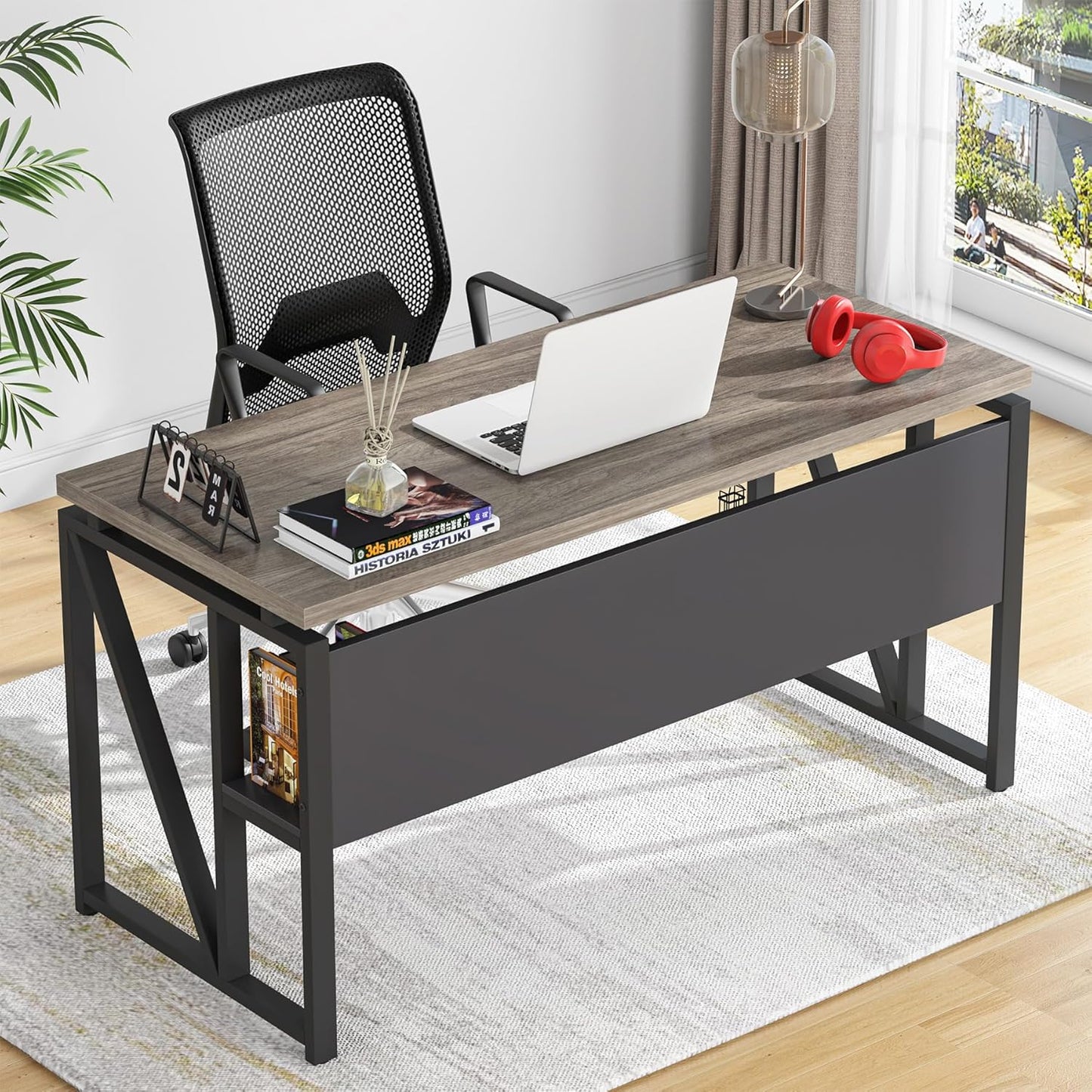 Tribesigns L Shaped Desk with Drawer Cabinet, 55" Executive Computer Desk and lateral File Cabinet, 2 Piece Home Office Furniture with Drawers for Hanging File, Doors with Locks (Gray, 55 inches)